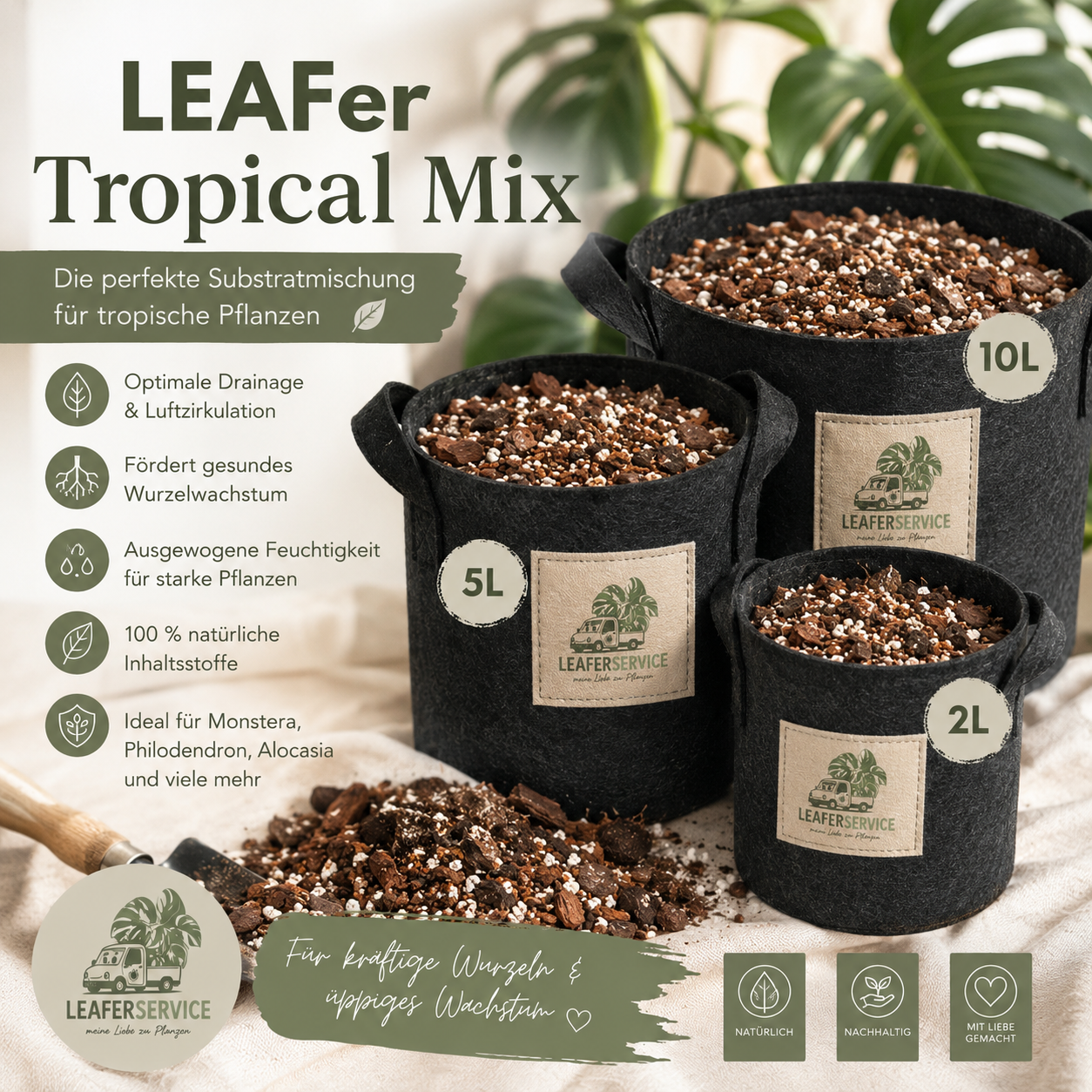 LEAFS Tropical Mix - Premium-Mischung für tropische Zimmerpflanzen