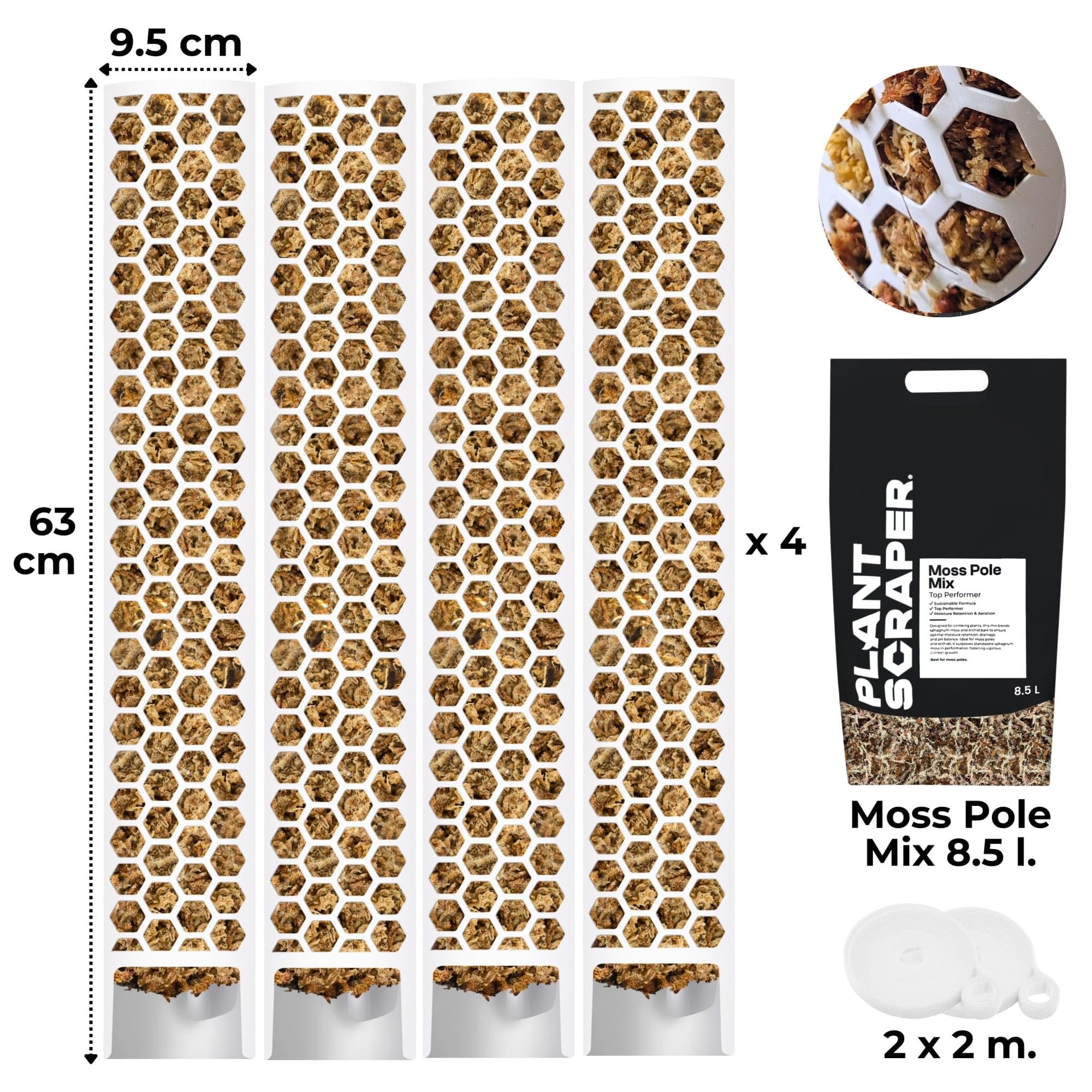 Moosstab für Monstera 5 x 39 cm - Erweiterbare Monstera Rankhilfe & Zubehör-Set - Befestigung für Kletterpflanzen