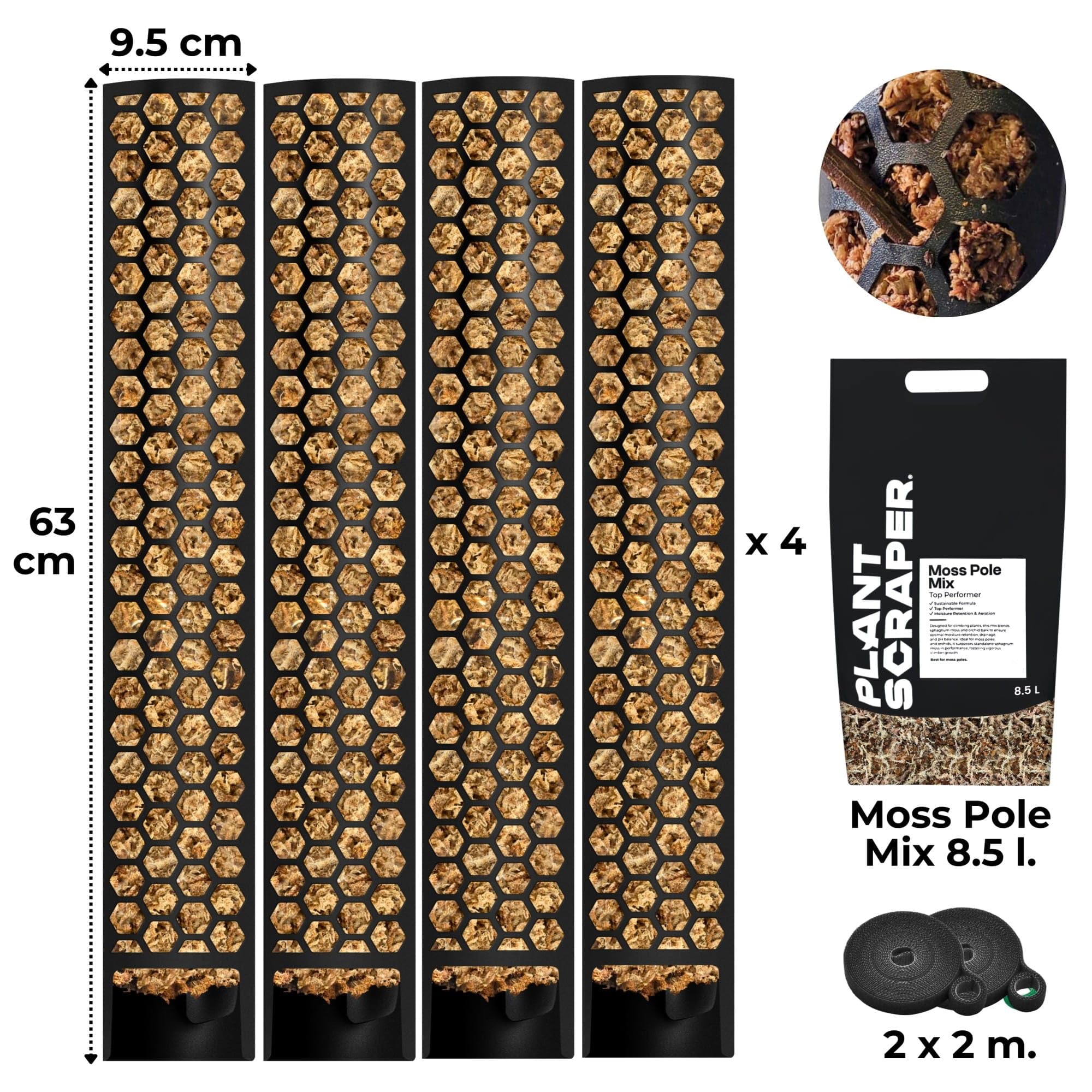 Moosstab für Monstera 5 x 39 cm - Erweiterbare Monstera Rankhilfe & Zubehör-Set - Befestigung für Kletterpflanzen