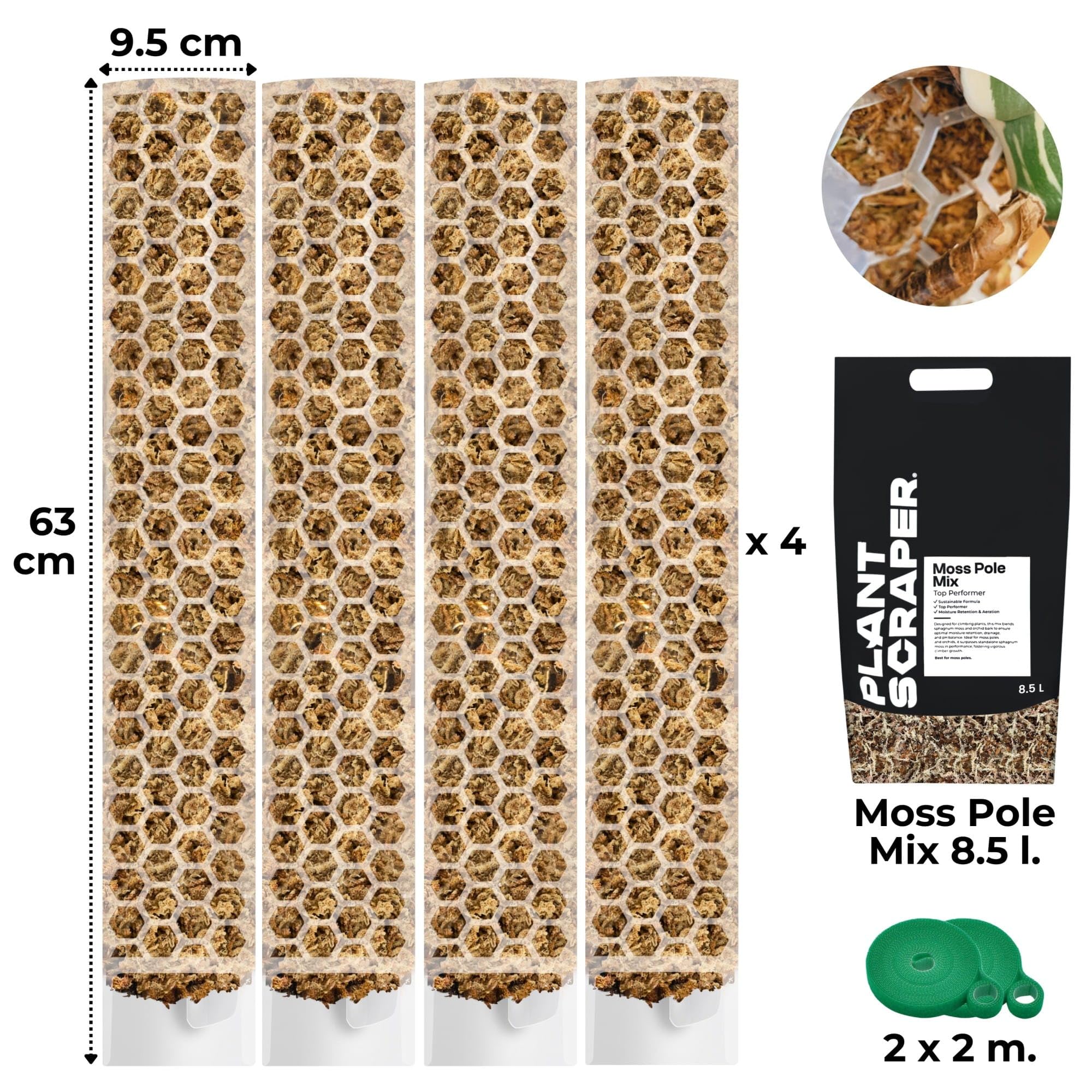 Moosstab für Monstera 5 x 39 cm - Erweiterbare Monstera Rankhilfe & Zubehör-Set - Befestigung für Kletterpflanzen