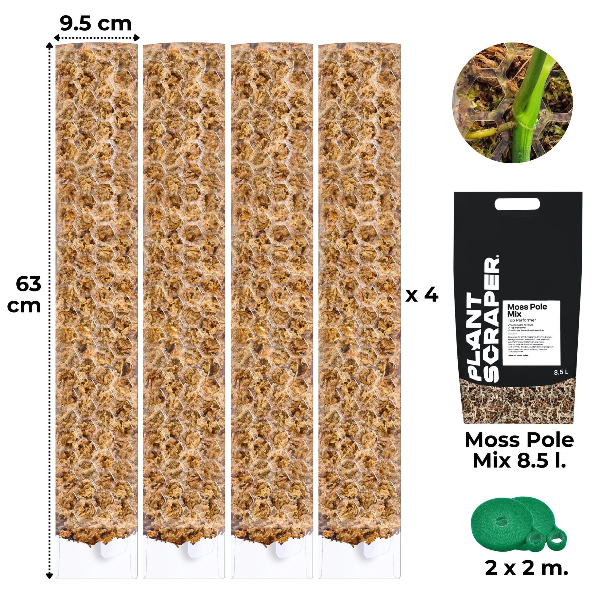 Moosstab für Monstera 5 x 39 cm - Erweiterbare Monstera Rankhilfe & Zubehör-Set - Befestigung für Kletterpflanzen