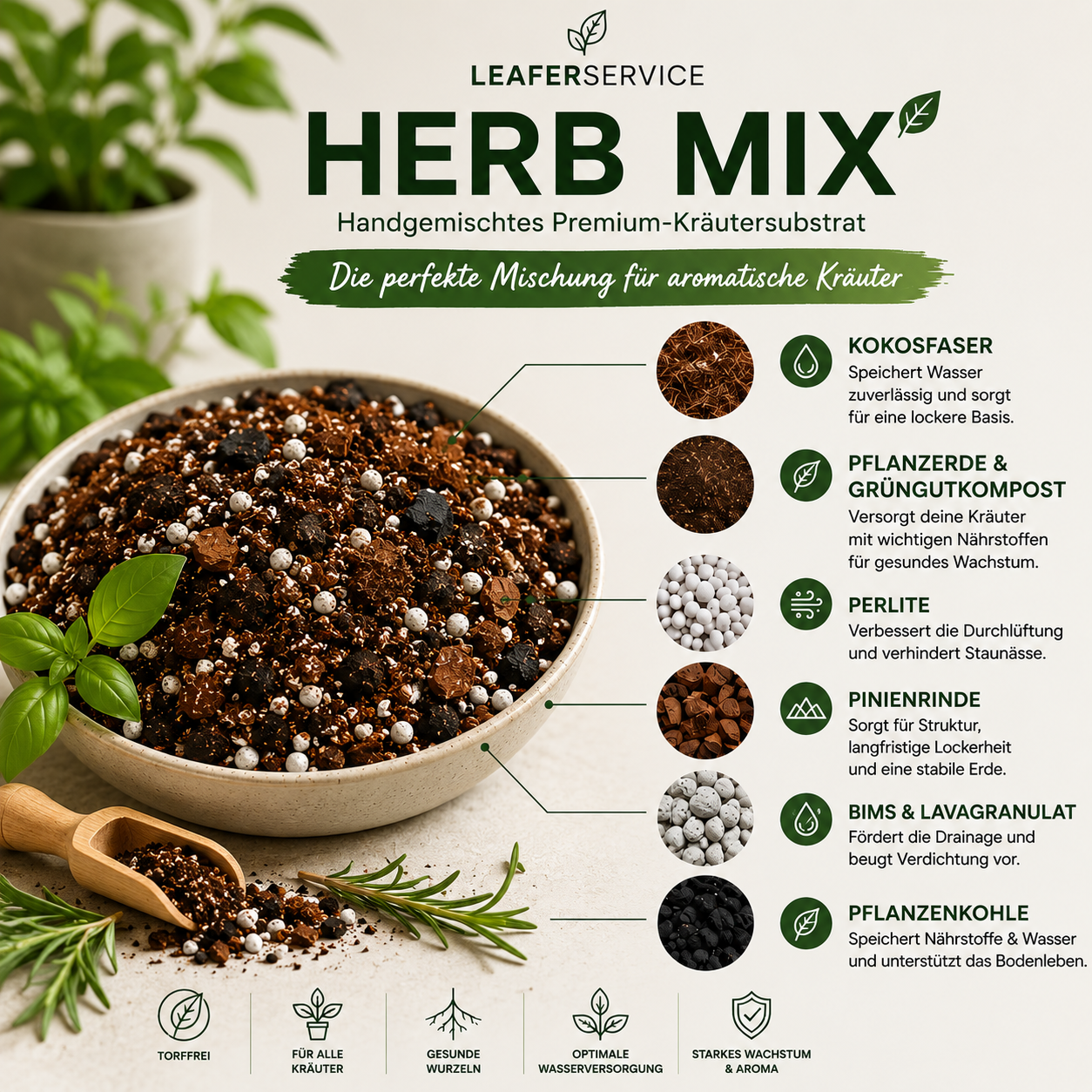 Herb Mix – Premium Kräutersubstrat | Torffrei | Handgemischt | Für Basilikum, Petersilie & Küchenkräuter